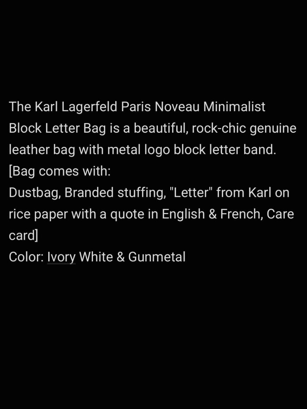 Leather Karl Lagerfeld Noveau Minimalist Block Letter Bag w/dustbag - Picture 2 of 16